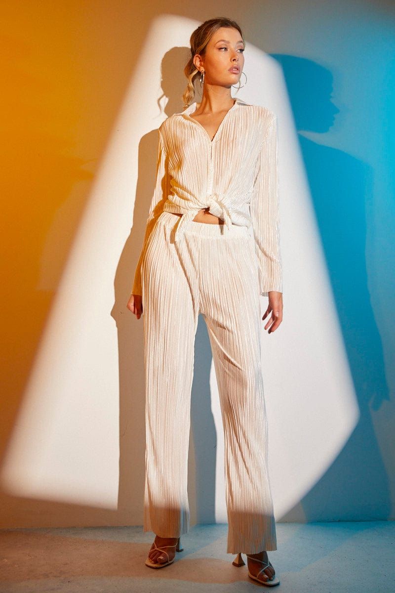 White Plisse Pant Wide Leg sold by Ally Fashion product image thumbnail 3