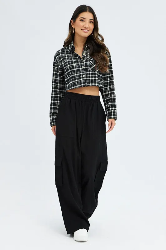 Black Wide Leg Pants High Rise Cargo sold by Ally Fashion