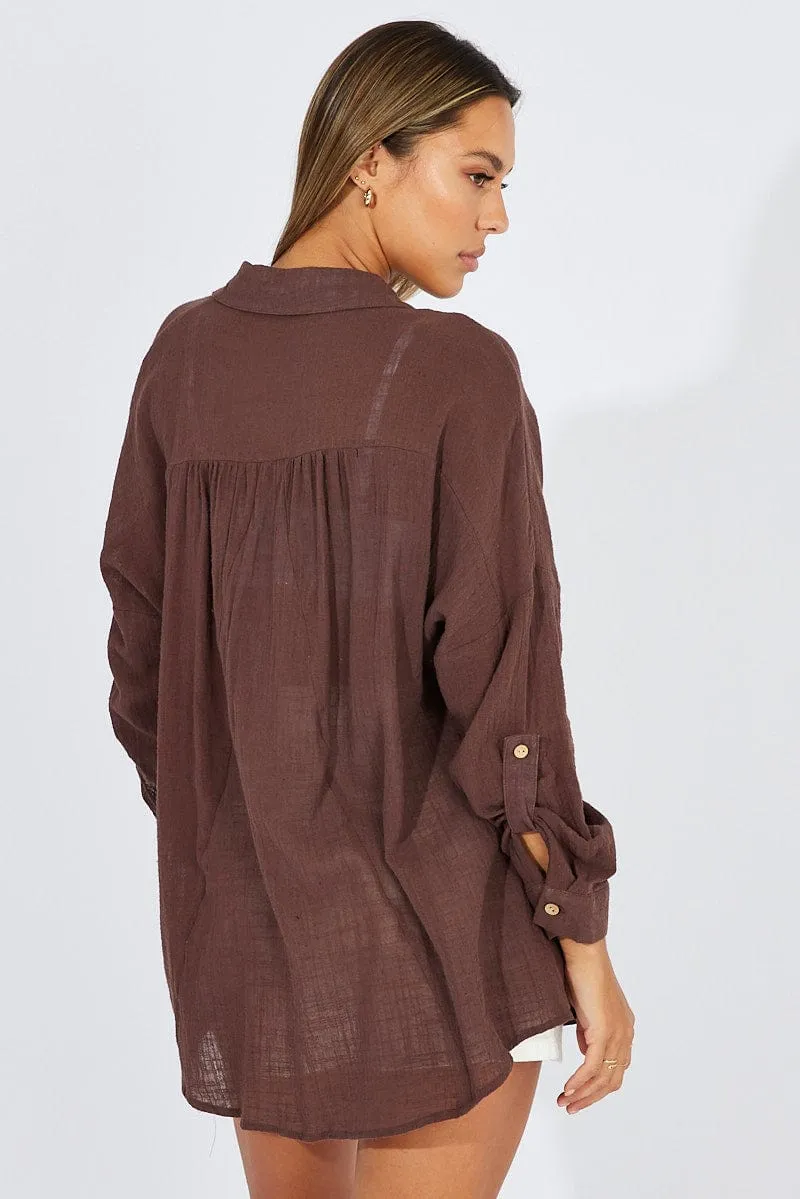 Brown Shirt Long Sleeve Cotton sold by Ally Fashion product image thumbnail 5