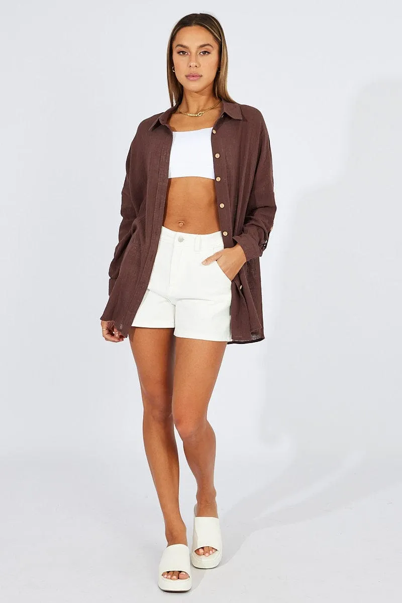 Brown Shirt Long Sleeve Cotton sold by Ally Fashion product image thumbnail 2