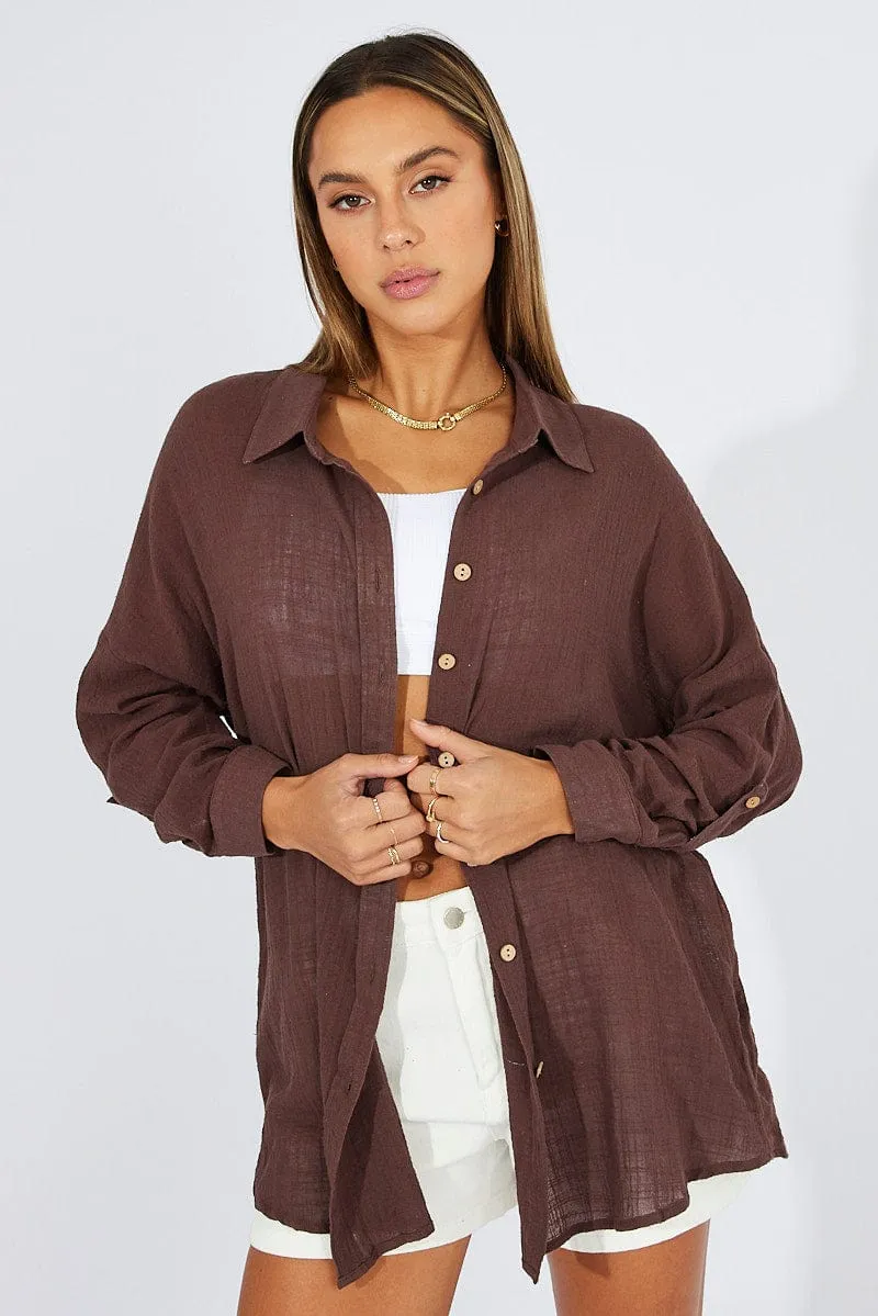 Brown Shirt Long Sleeve Cotton sold by Ally Fashion product image thumbnail 3