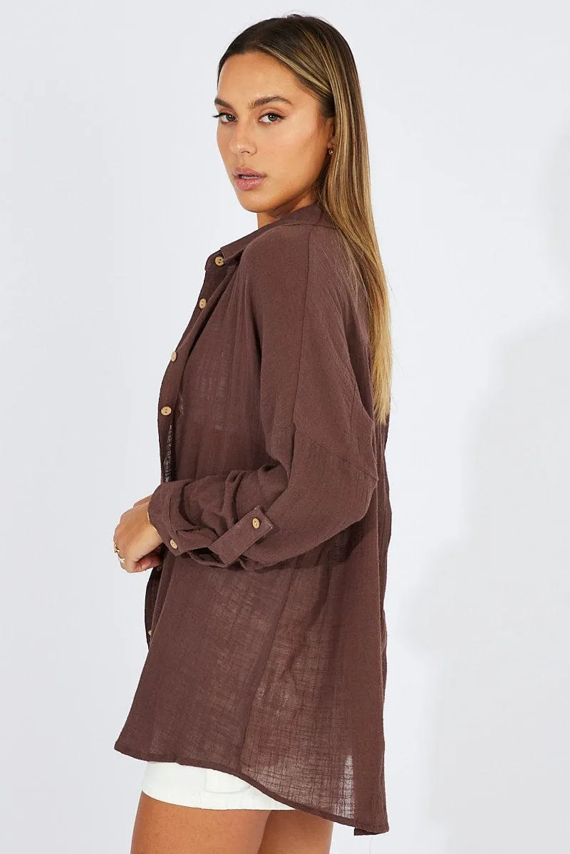 Brown Shirt Long Sleeve Cotton sold by Ally Fashion product image thumbnail 4