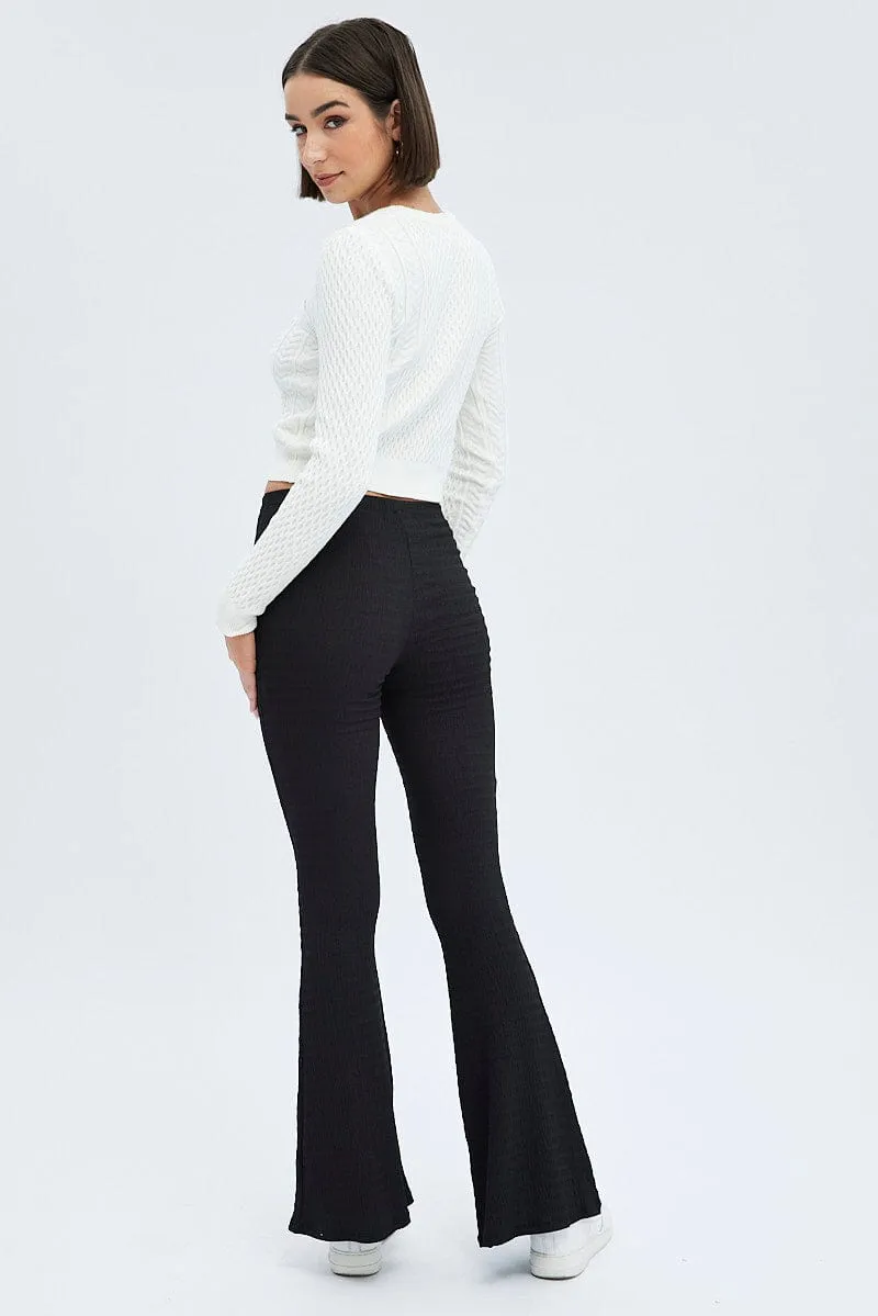 Black Flare Leg Pants Textured Jersey sold by Ally Fashion product image thumbnail 5