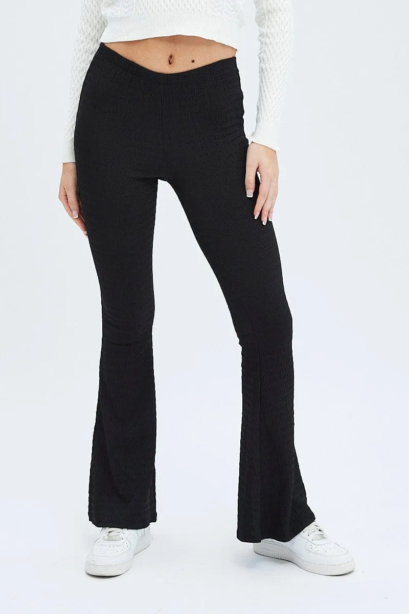 Black Flare Leg Pants Textured Jersey sold by Ally Fashion product image thumbnail 2