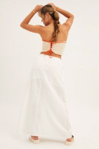 White Maxi Skirt Linen Blend Side Split sold by Ally Fashion