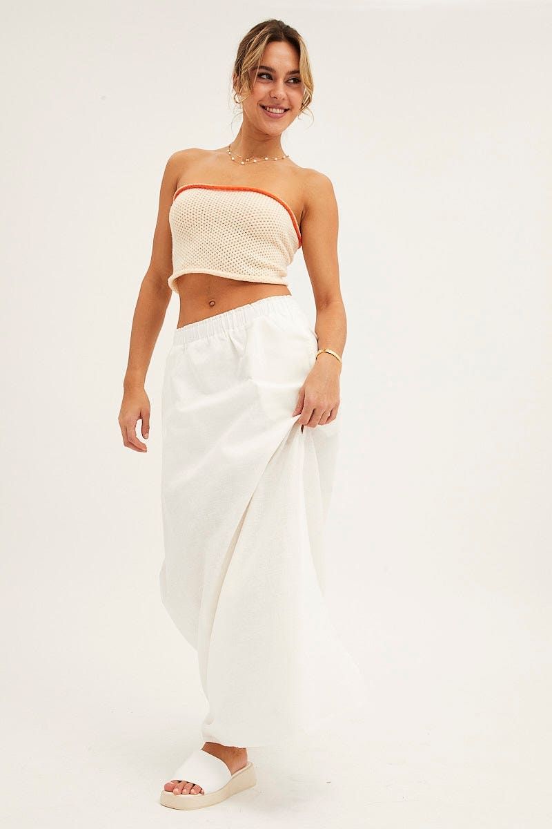 White Maxi Skirt Linen Blend Side Split sold by Ally Fashion