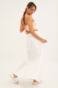White Maxi Skirt Linen Blend Side Split sold by Ally Fashion