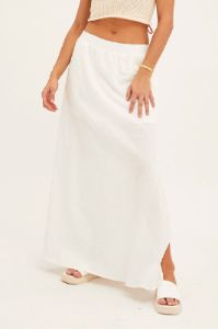 White Maxi Skirt Linen Blend Side Split sold by Ally Fashion