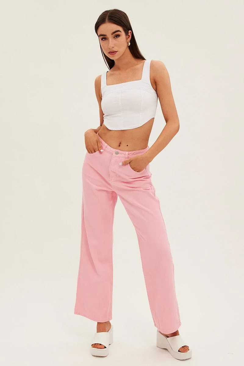 Pink Denim Jeans High Rise Wide Leg sold by Ally Fashion