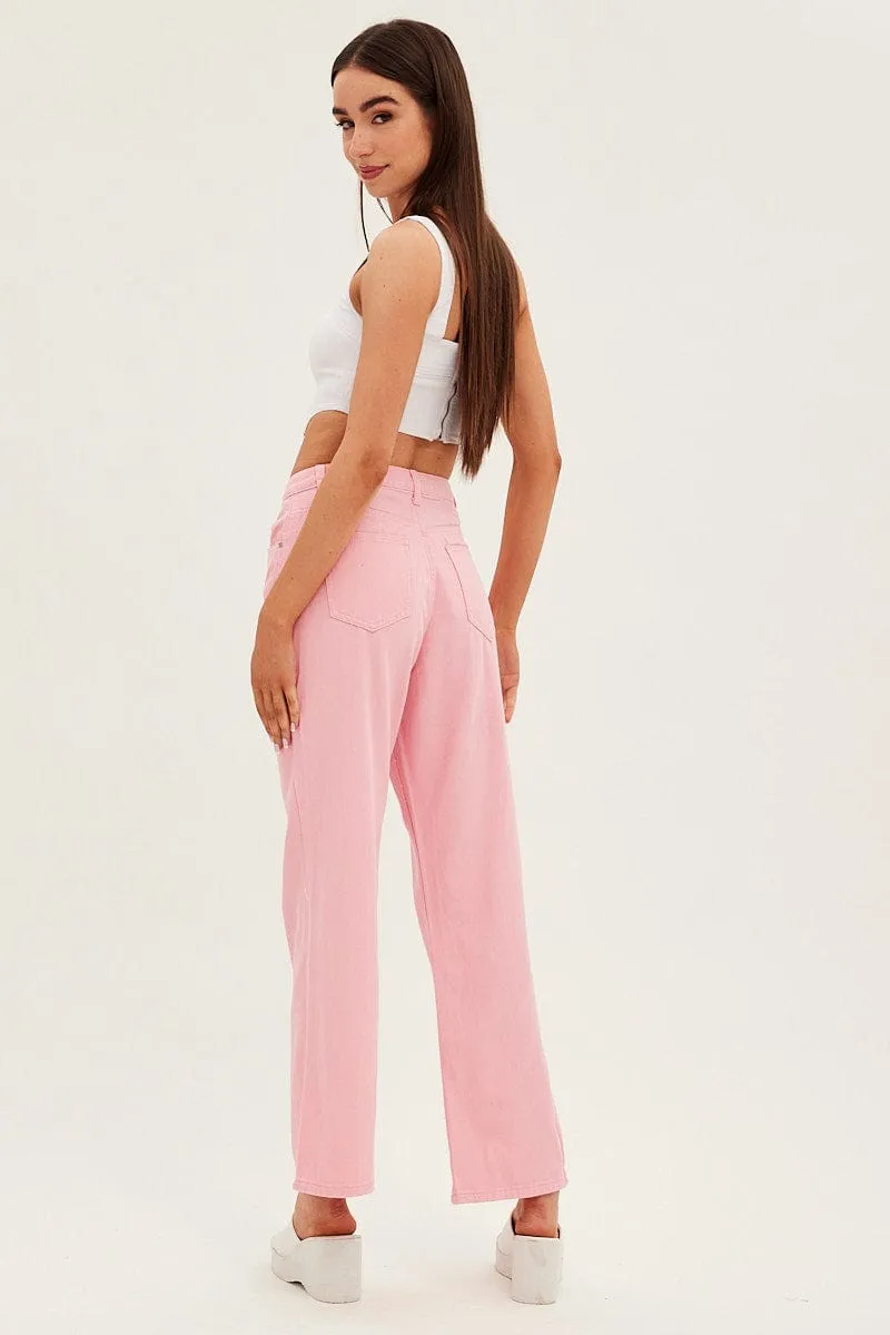 Pink Denim Jeans High Rise Wide Leg sold by Ally Fashion product image thumbnail 5