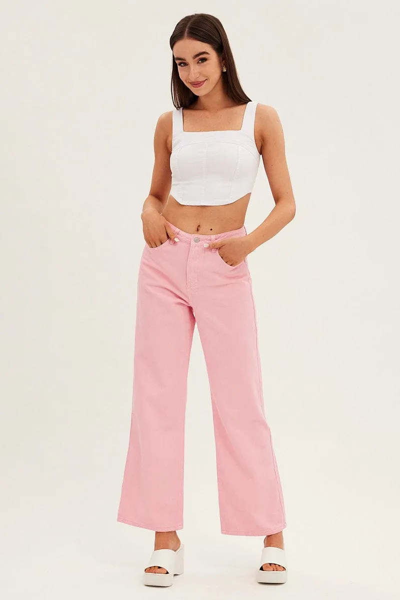 Pink Denim Jeans High Rise Wide Leg sold by Ally Fashion product image thumbnail 3