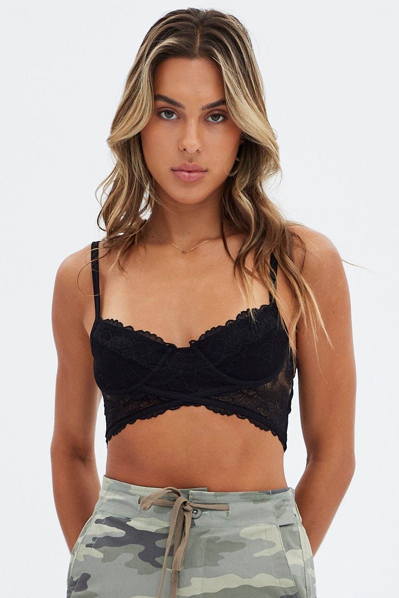 Black Lace Corset Singlet Crop sold by Ally Fashion