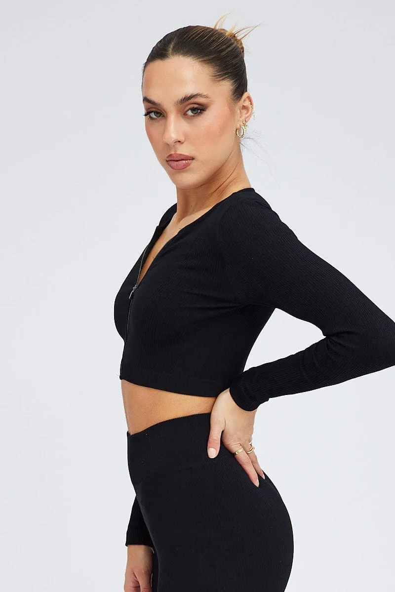 Black Zip Up Top Seamless Activewear sold by Ally Fashion product image thumbnail 4