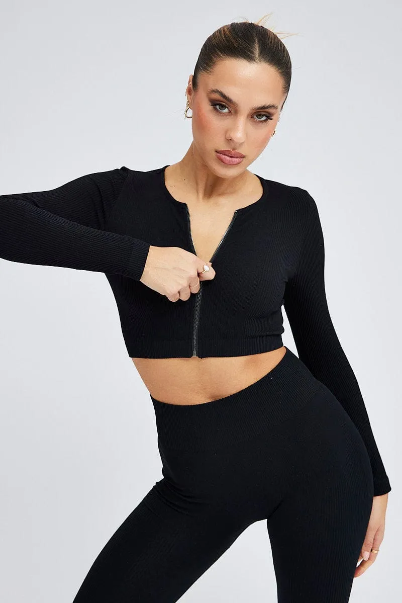 Black Zip Up Top Seamless Activewear sold by Ally Fashion