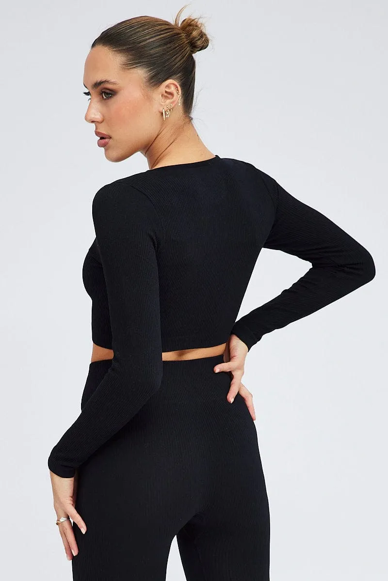 Black Zip Up Top Seamless Activewear sold by Ally Fashion product image thumbnail 5