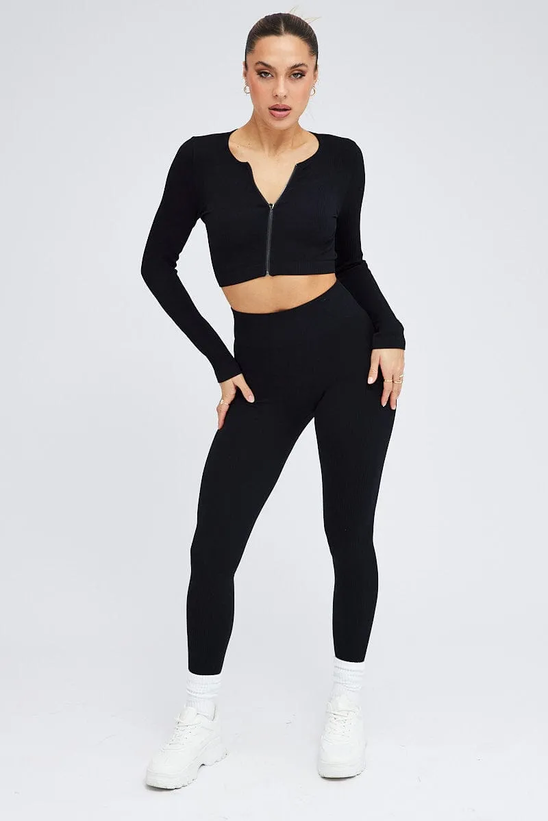 Black Zip Up Top Seamless Activewear sold by Ally Fashion product image thumbnail 2