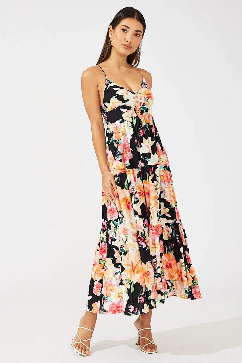 Black Floral Maxi Dress Sleeveless V-Neck sold by Ally Fashion product image thumbnail 3