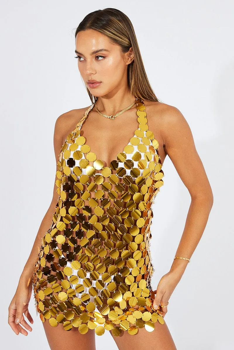 Gold Disc Sequin Bodycon Dress sold by Ally Fashion product image thumbnail 3