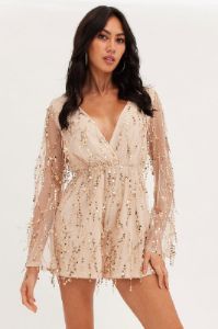 Gold Sequin Playsuit Long Sleeve Party sold by Ally Fashion
