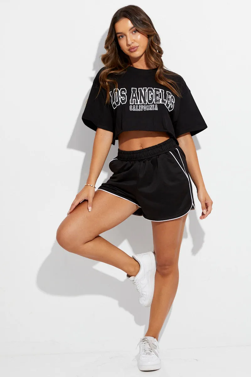 Black Los Angeles Crop Tee Short Sleeve Crew Neck sold by Ally Fashion product image thumbnail 2