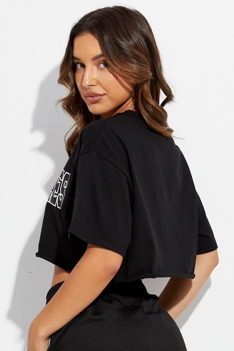 Black Los Angeles Crop Tee Short Sleeve Crew Neck sold by Ally Fashion product image thumbnail 5