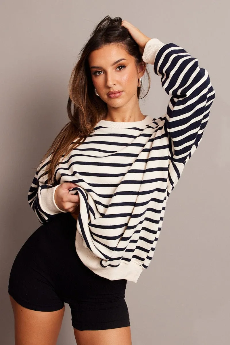 Beige Stripe Sweater Long Sleeve sold by Ally Fashion