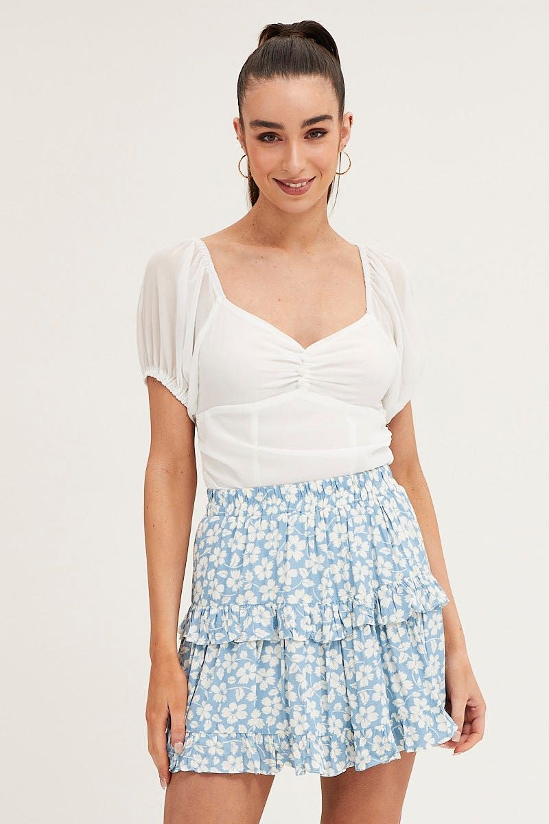 Print Elastic Waist Mini Skater Skirt sold by Ally Fashion