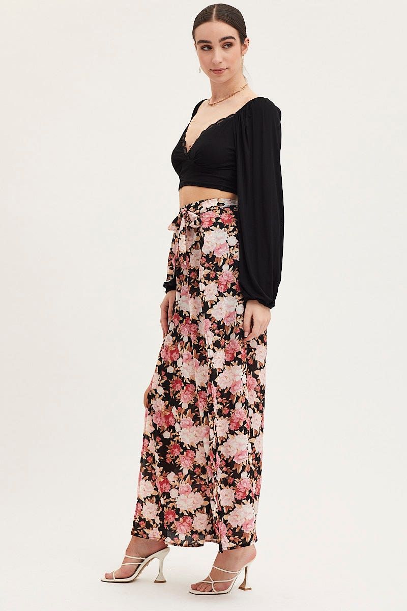 Print Wide Leg Pants High Rise Front Split sold by Ally Fashion product image thumbnail 4