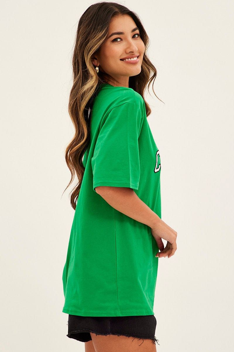 Green Embroidered T-Shirt Short Sleeve Chicago Oversized sold by Ally Fashion product image thumbnail 4