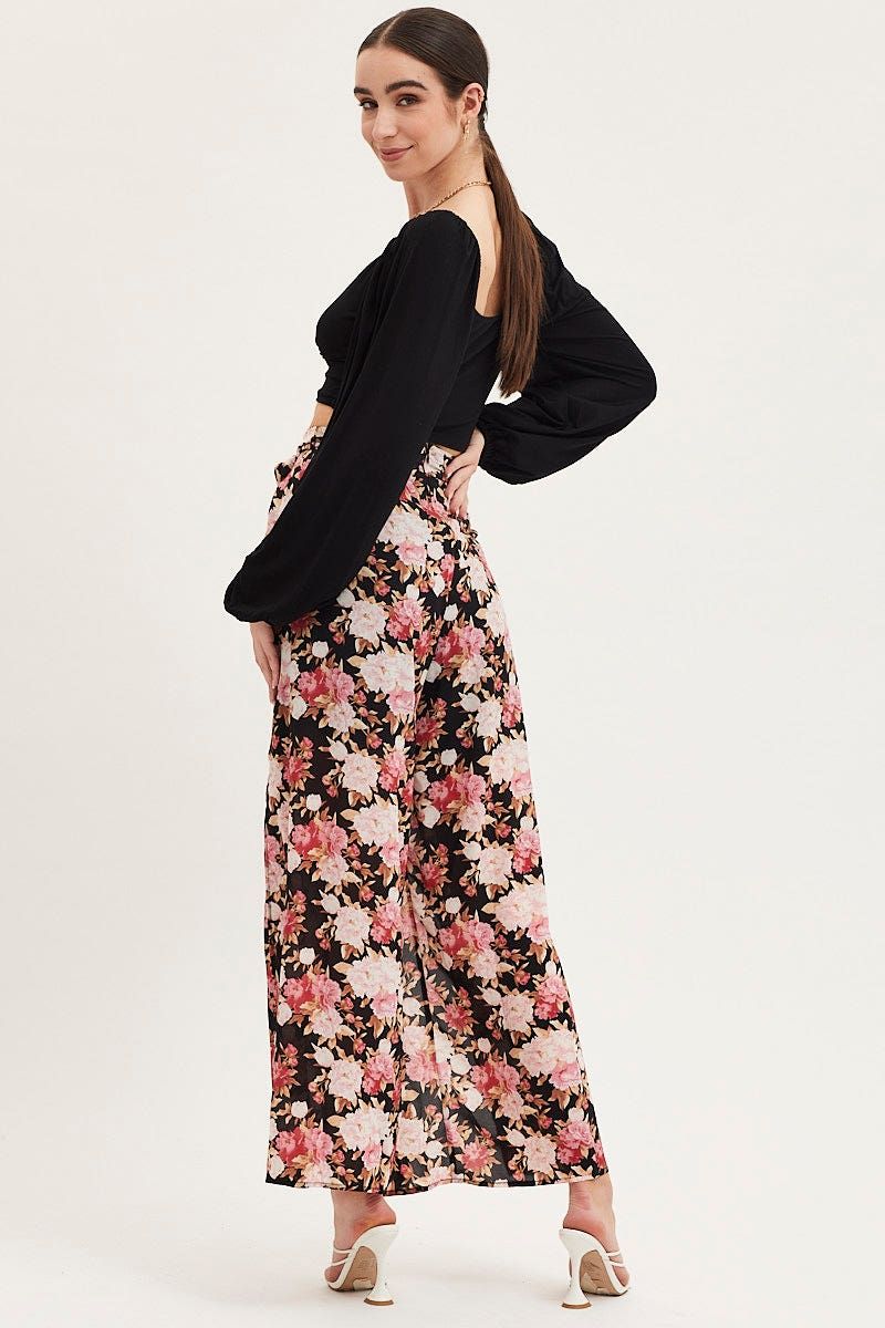 Print Wide Leg Pants High Rise Front Split sold by Ally Fashion product image thumbnail 5