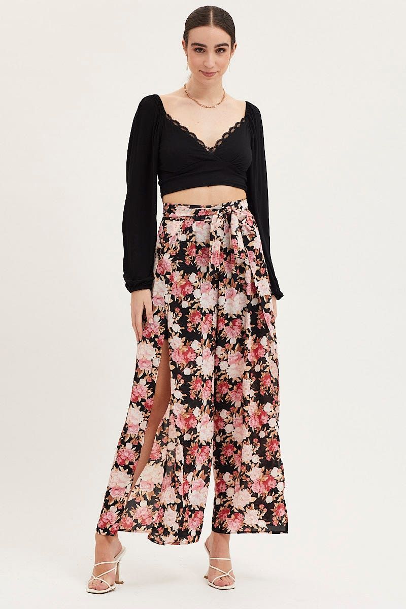 Print Wide Leg Pants High Rise Front Split sold by Ally Fashion product image thumbnail 3