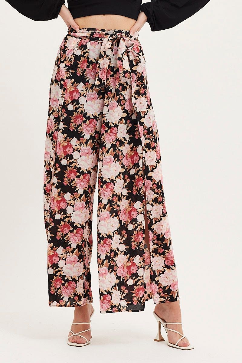 Print Wide Leg Pants High Rise Front Split sold by Ally Fashion product image thumbnail 2