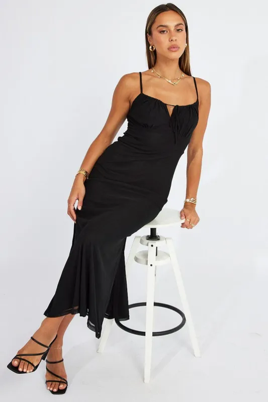 Black Midi Dress Gathered Bust Strappy Mesh sold by Ally Fashion