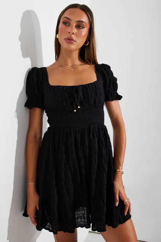 Black Fit And Flare Dress Puff Sleeve sold by Ally Fashion