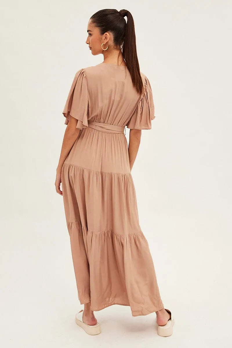 Beige Maxi Dress Short Sleeve Wrap Front Tiered sold by Ally Fashion product image thumbnail 5