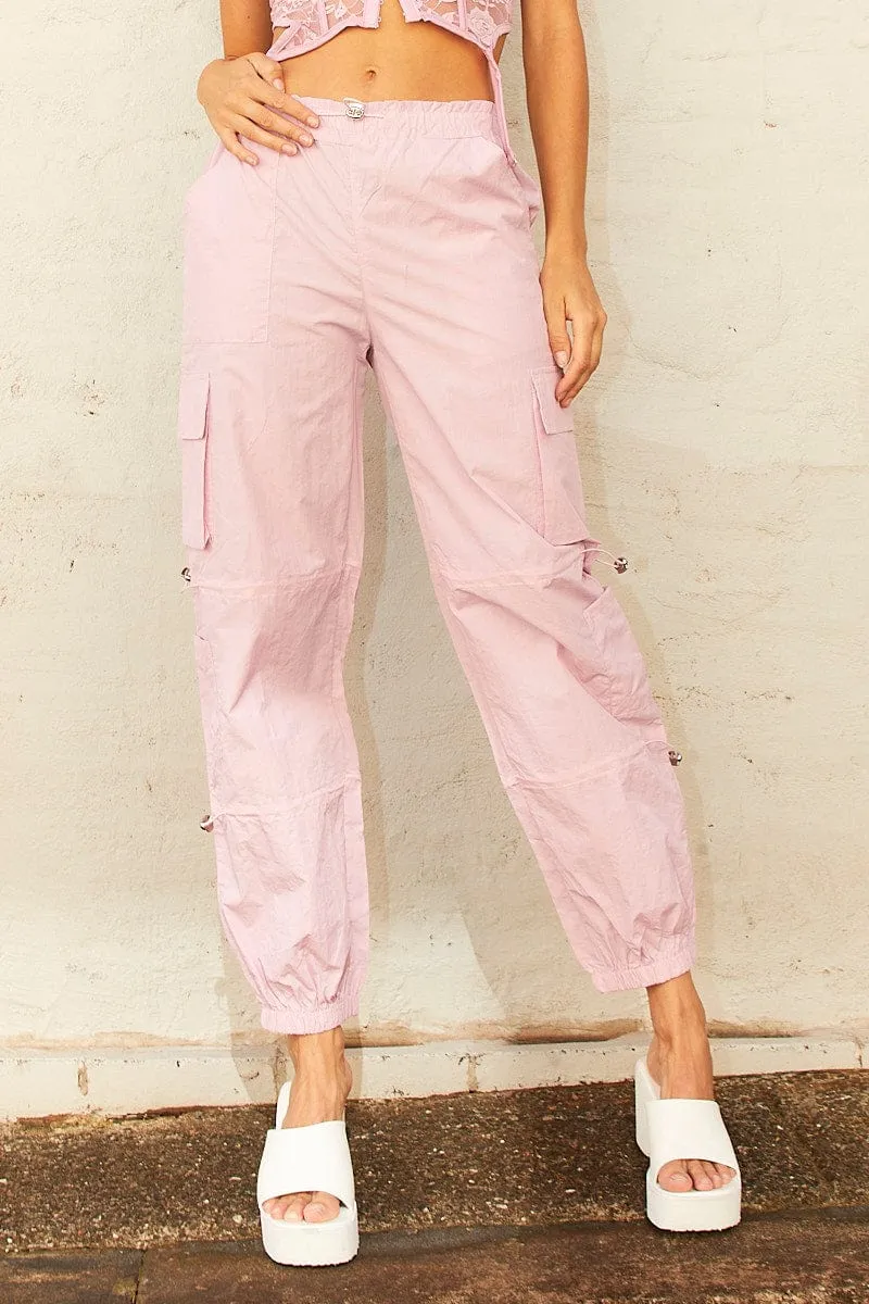 Pink Cargo Parachute Pants sold by Ally Fashion product image thumbnail 2
