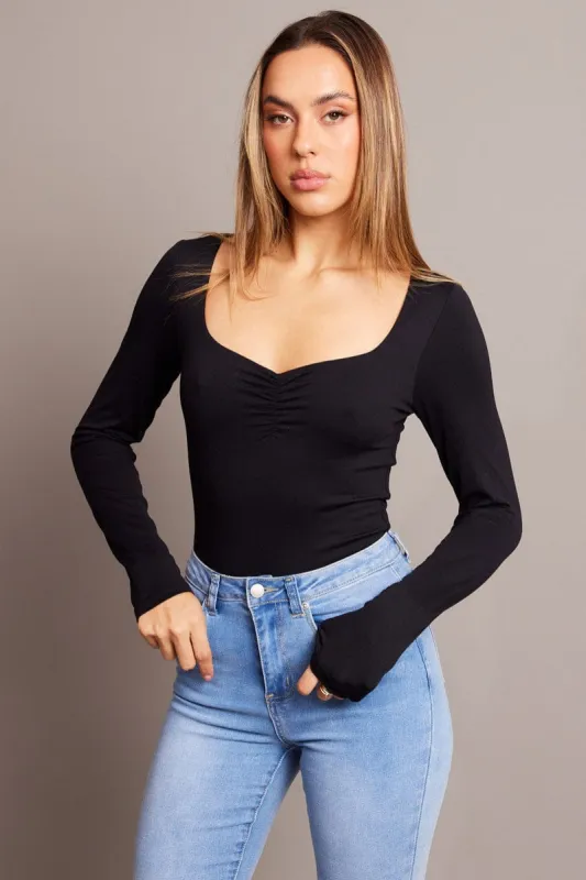 Black Bodysuit Long Sleeve Square Neck sold by Ally Fashion