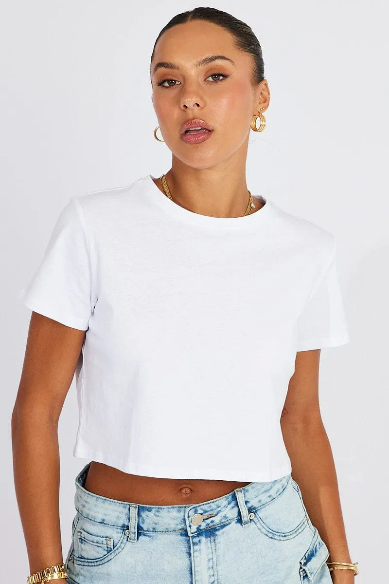 White Crop T Shirt Short Sleeve Crew Neck sold by Ally Fashion product image thumbnail 3