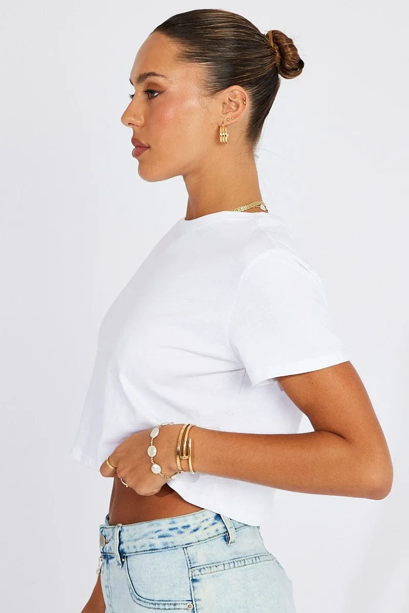 White Crop T Shirt Short Sleeve Crew Neck sold by Ally Fashion product image thumbnail 4