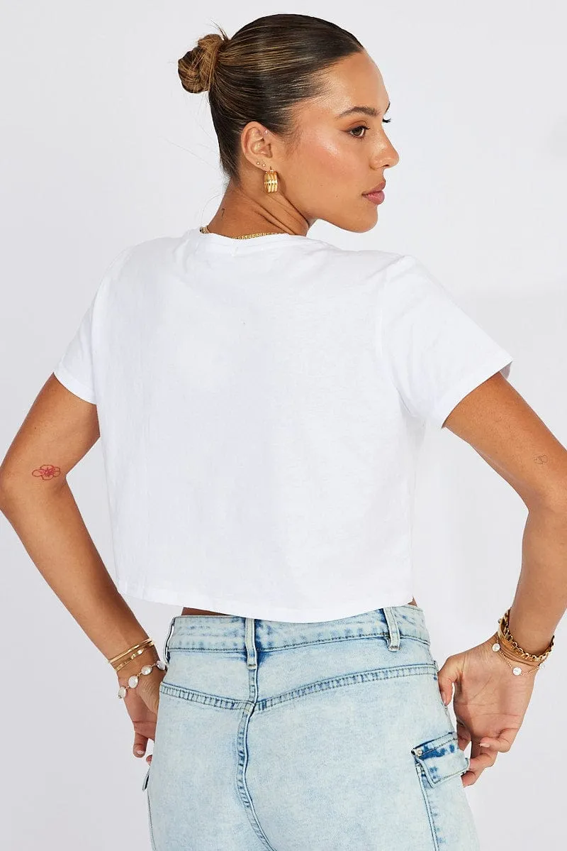 White Crop T Shirt Short Sleeve Crew Neck sold by Ally Fashion product image thumbnail 5