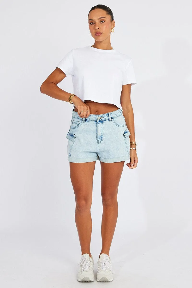 White Crop T Shirt Short Sleeve Crew Neck sold by Ally Fashion product image thumbnail 2