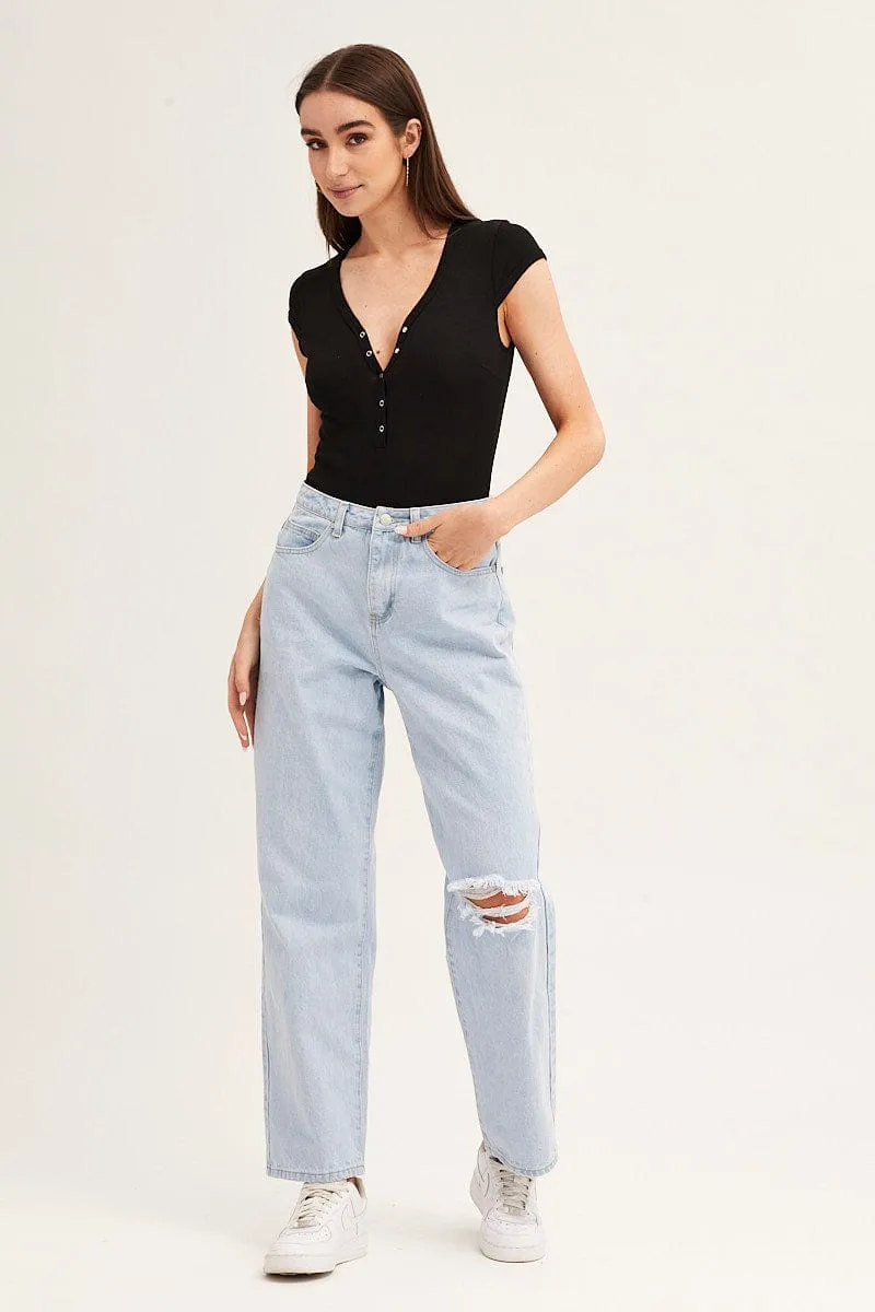 Black Bodysuit Snap Button Short Sleeve Rib sold by Ally Fashion product image thumbnail 3