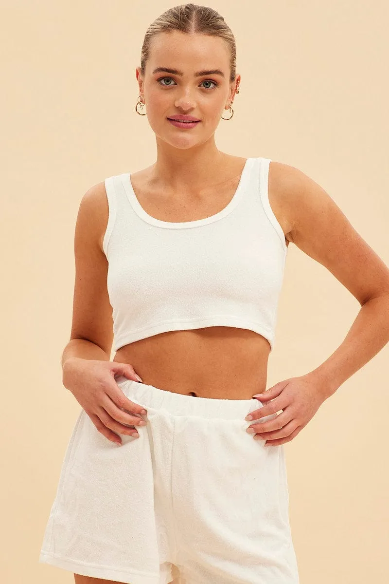 White Terry Beach Crop Tank sold by Ally Fashion product image thumbnail 3