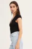 Black Bodysuit Snap Button Short Sleeve Rib sold by Ally Fashion
