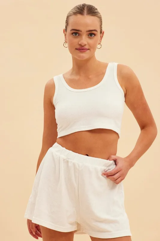 White Terry Beach Crop Tank sold by Ally Fashion