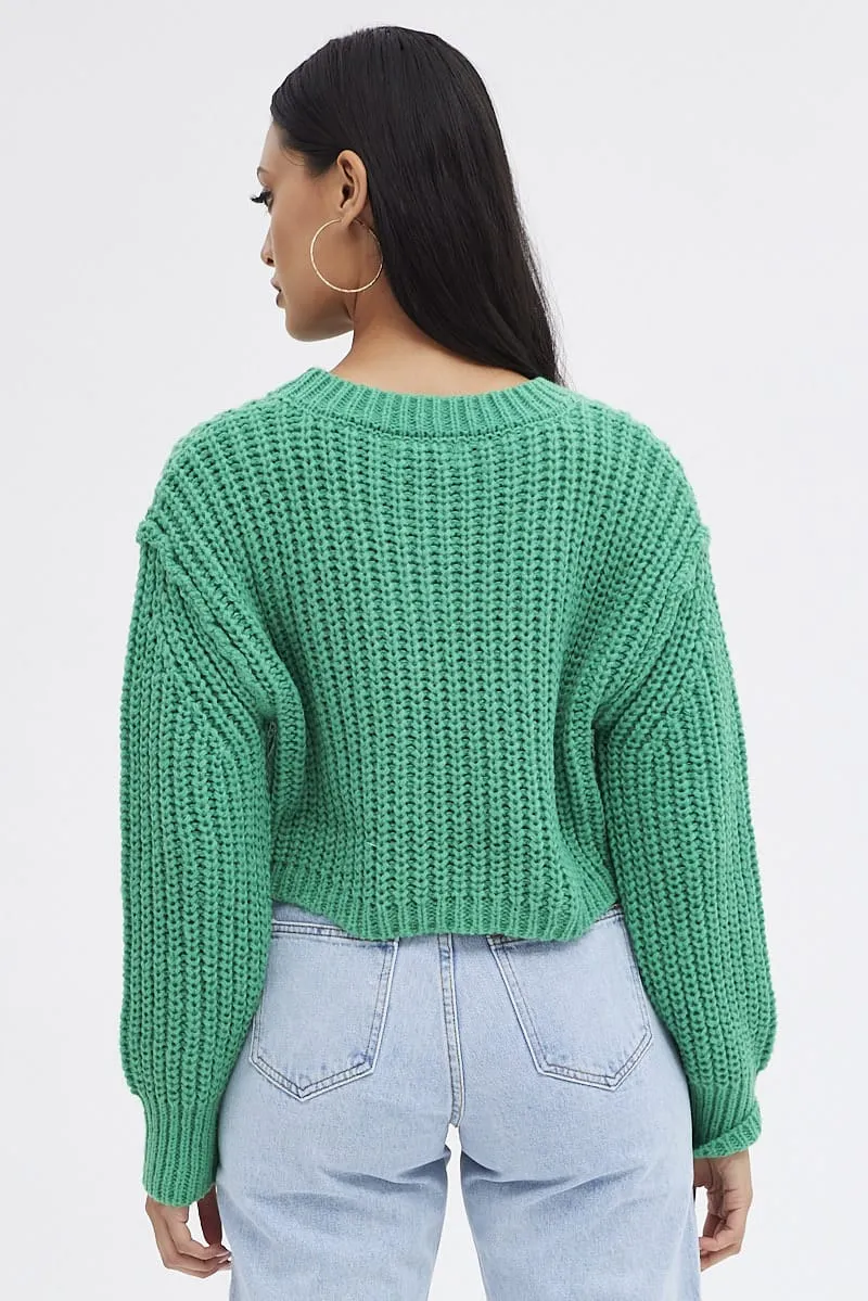 Green Knit Top Round Neck Long Sleeve Crop sold by Ally Fashion product image thumbnail 5
