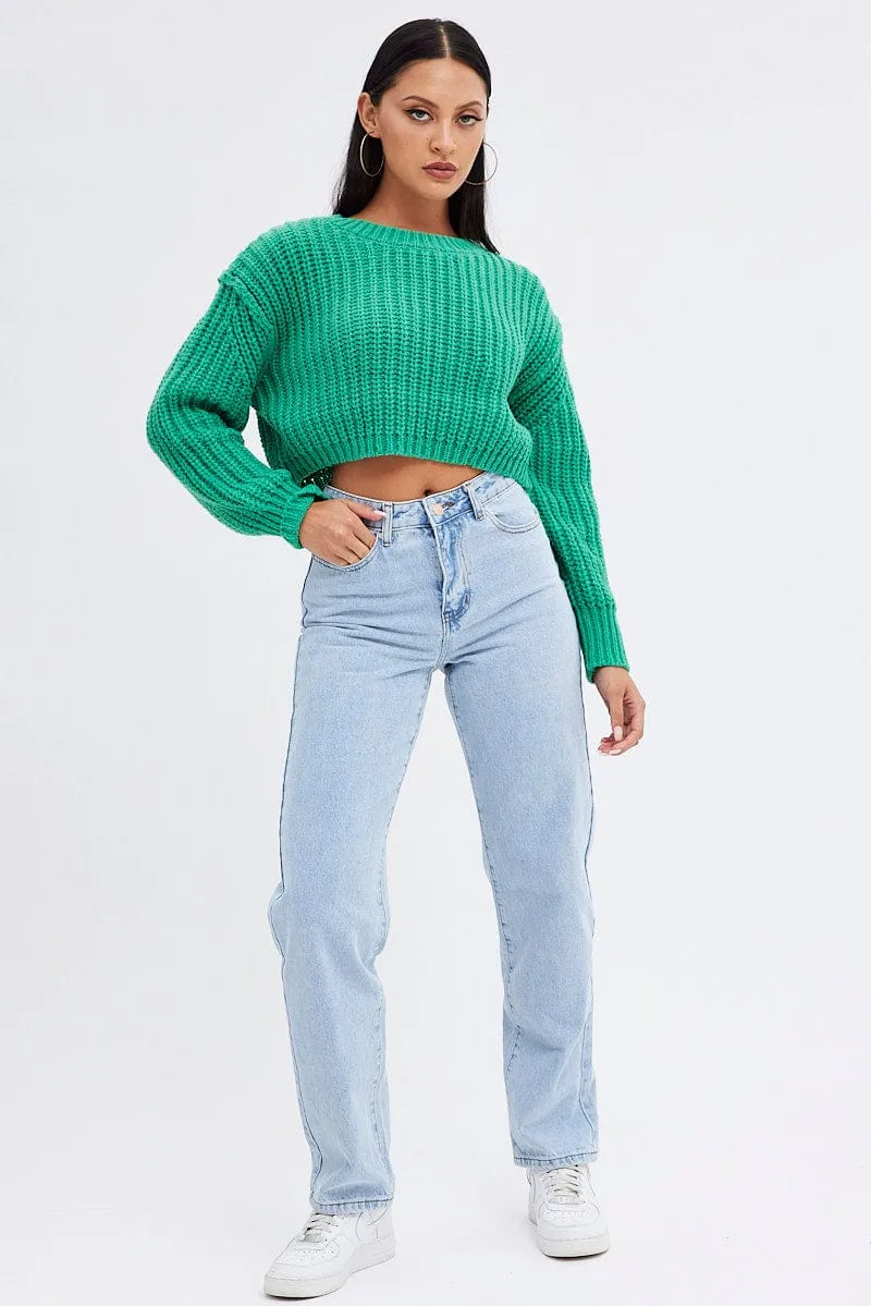 Green Knit Top Round Neck Long Sleeve Crop sold by Ally Fashion product image thumbnail 2