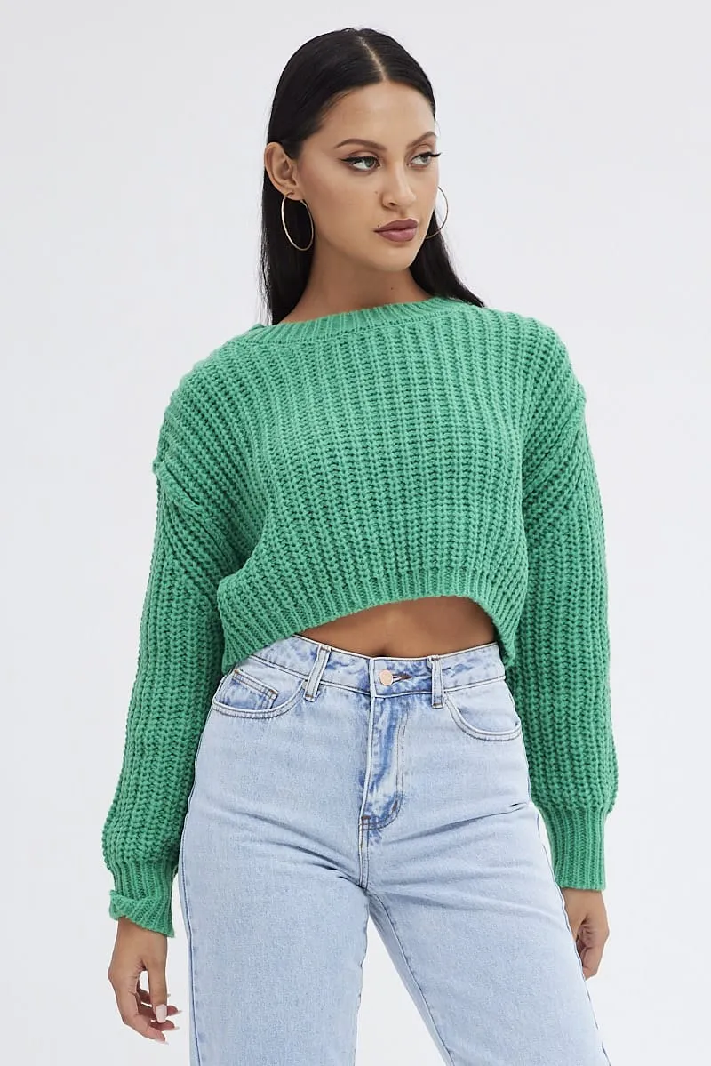 Green Knit Top Round Neck Long Sleeve Crop sold by Ally Fashion product image thumbnail 3