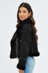 Black Faux Fur Biker Jacket sold by Ally Fashion