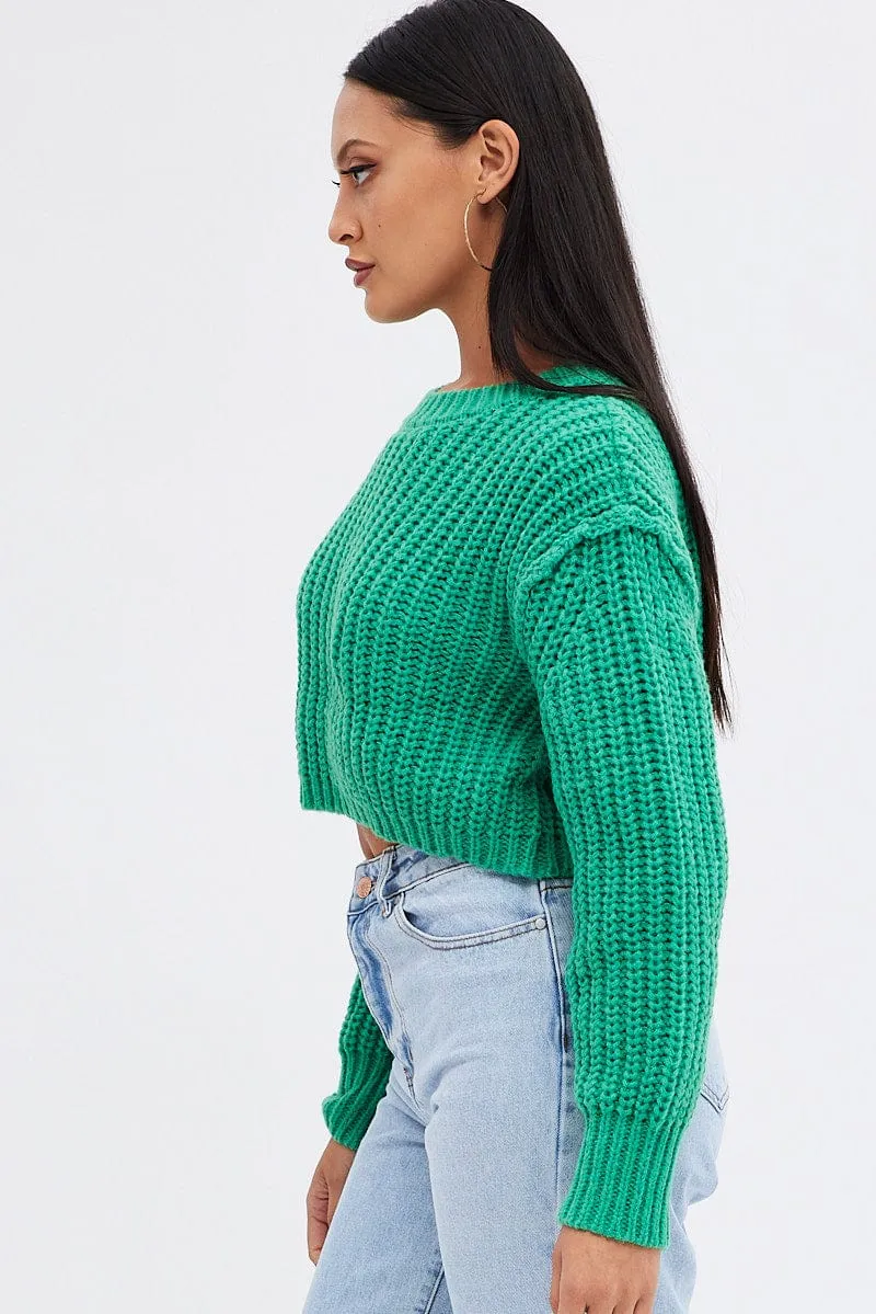 Green Knit Top Round Neck Long Sleeve Crop sold by Ally Fashion product image thumbnail 4